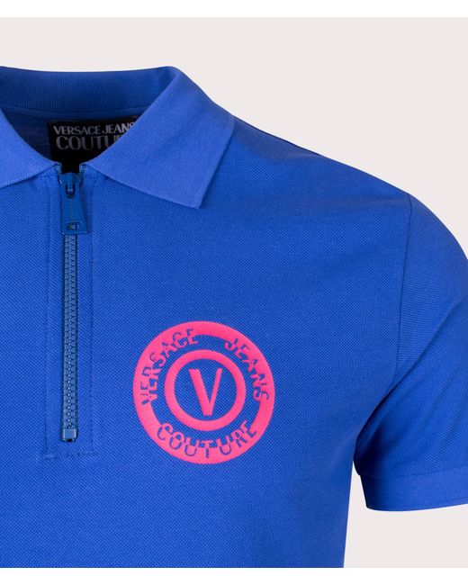 Versace Blue V Emblem Seasonal Polo Shirt for men