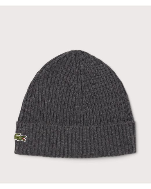 Lacoste Gray Rib Knit Brushed Wool Beanie for men