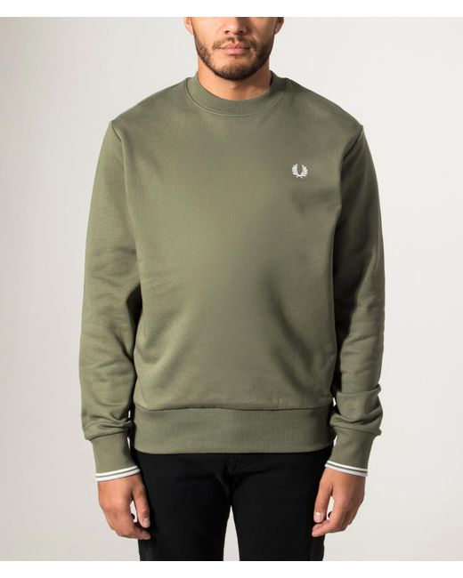 Fred Perry Green Regular Fit Crew Neck Sweatshirt for men