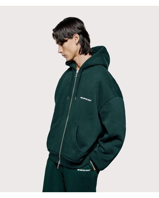 MKI Miyuki-Zoku Green Oversized Uniform Zip Through Hoodie for men