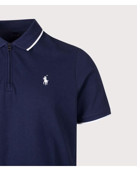 Polo Ralph Lauren Blue Classic Fit Stretch Mesh Zip Polo Shirt for men