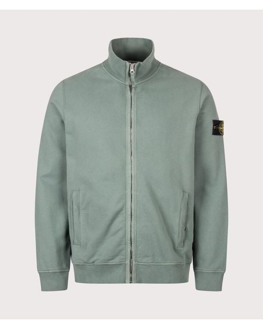 Stone Island Green Brushed Cotton Zip Through Track Top for men