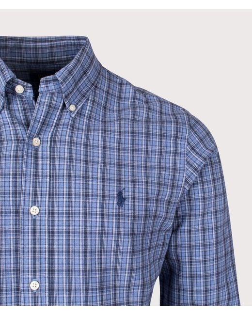 Polo Ralph Lauren Blue Custom Fit Brushed Oxford Shirt for men