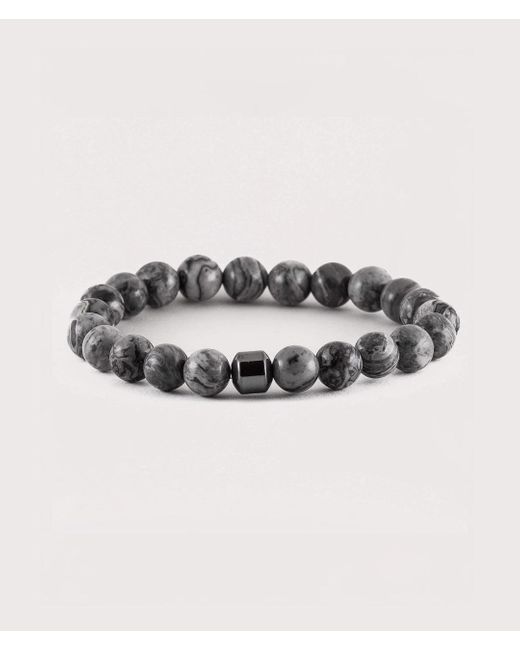 Mysterious Jeweller Gray Labradorite Beaded Stretch Bracelet for men