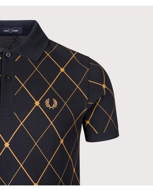 Fred Perry Black Regular Fit Argyle Print Shirt for men