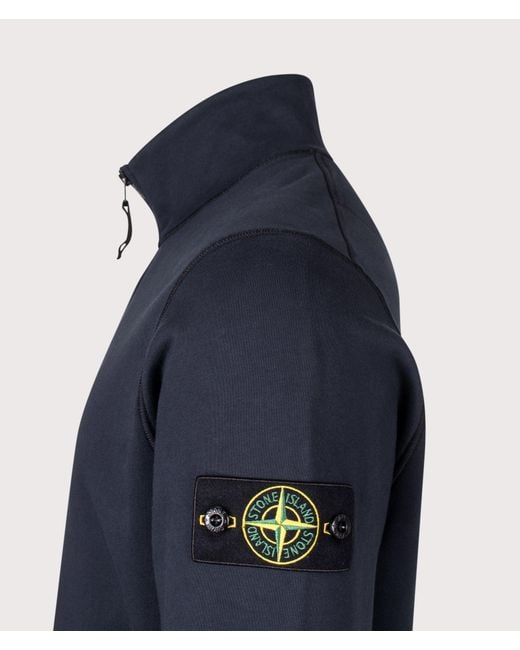 Stone Island Blue Organic Cotton Fleece Quarter Zip Sweatshirt for men