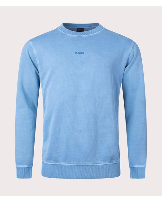 Boss Blue Relaxed Fit Garment Dyed Wefade Sweatshirt for men