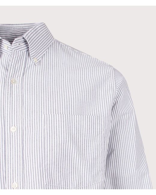 Nanamica White Relaxed Fit Button Down Stripe Wind Shirt for men