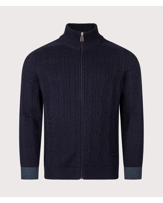 Paul Smith Blue Cable Knit Zip Through Cardigan for men