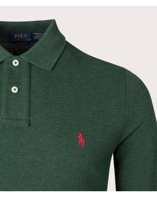 Polo Ralph Lauren Green Custom Slim Fit Long Sleeve Polo Shirt for men