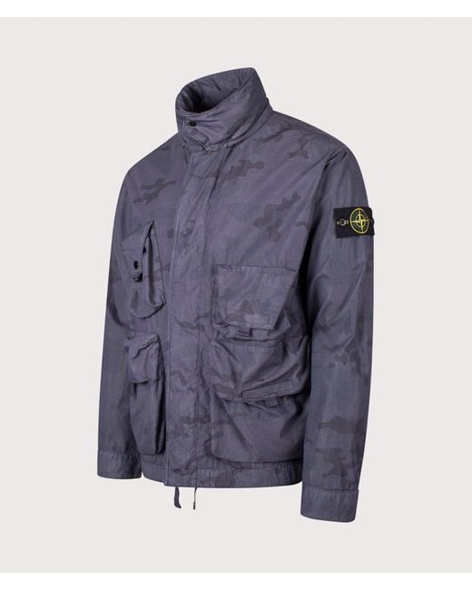 Stone Island Blue Faded Camo Light Ripstop-Ovd Field Jacket for men