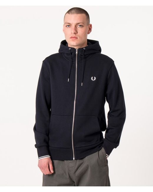 Fred Perry Blue Zip Through Contrast Tipped Hoodie for men