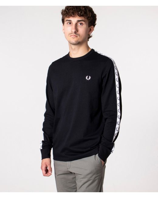 Fred Perry Blue Long Sleeve Taped T-shirt for men