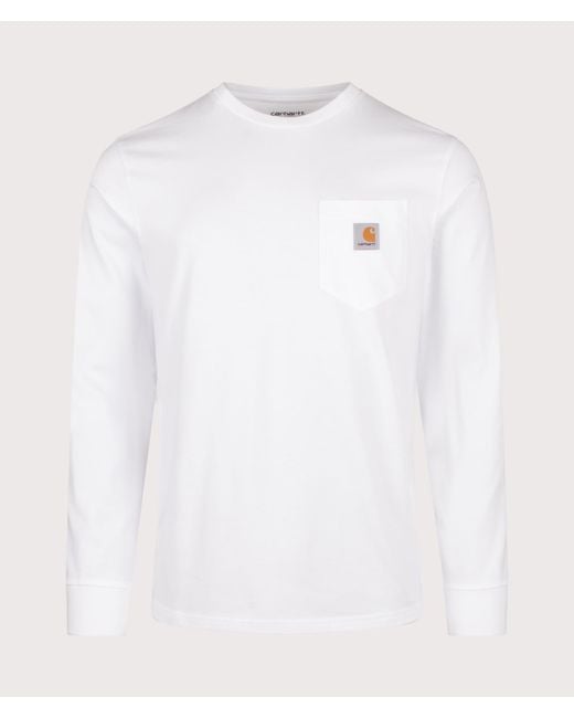 Carhartt White Regular Fit Long Sleeve Pocket T-Shirt for men