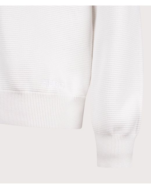 HUGO White Relaxed Fit Long Sleeve San Pauley Polo Shirt for men