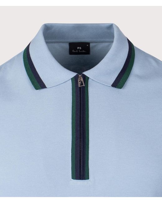 Paul Smith Blue Regular Fit Quarter Zip Polo Shirt for men