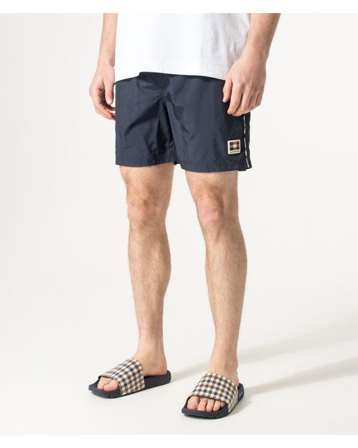 Aquascutum Blue Club Check Piping Beach Swim Shorts for men