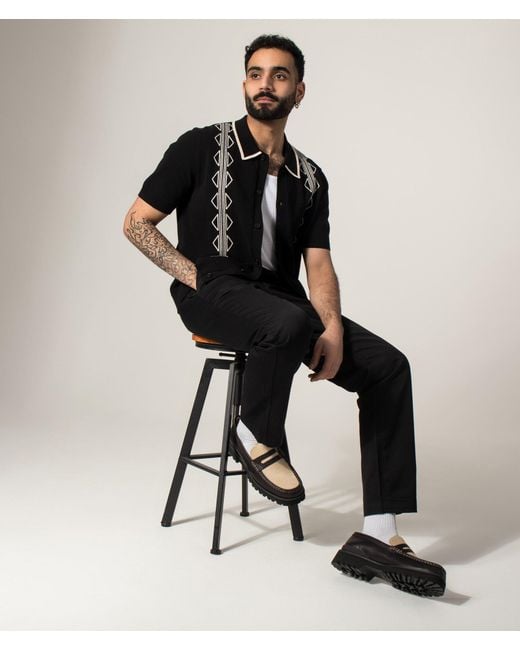Wax London Black Tellaro Flower Jacquard Short Sleeve Shirt for men