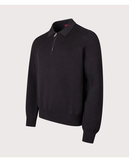 HUGO Blue Relaxed Fit Long Sleeve San Pauley Polo Shirt for men