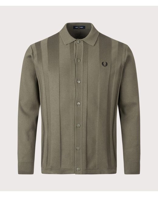 Fred Perry Green Button Through Knitted Shirt for men