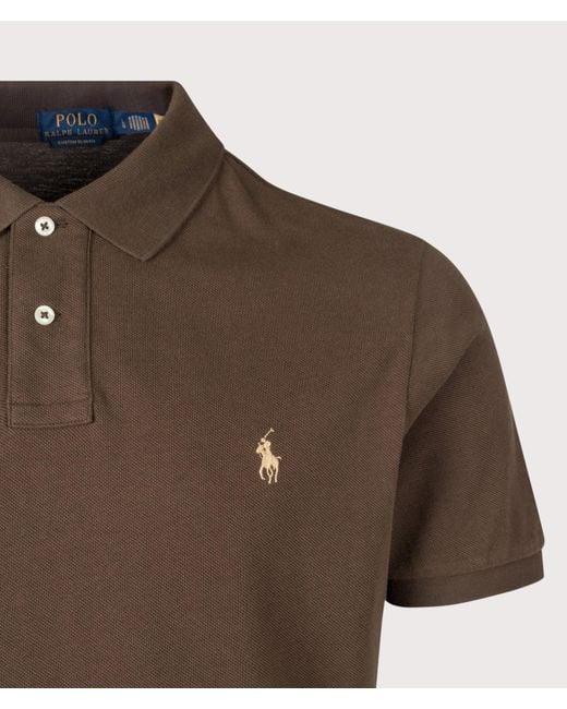Polo Ralph Lauren Brown Custom Slim Fit Mesh Polo Shirt for men