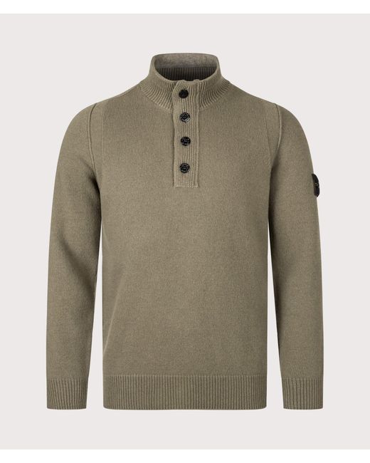 Stone Island Green Lambswool Button Up Jumper for men