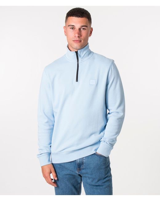 Boss Blue Quarter Zip Zetrust Sweatshirt for men