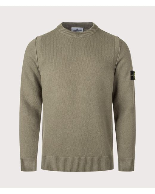Stone Island Green Lambswool Crewneck Jumper for men
