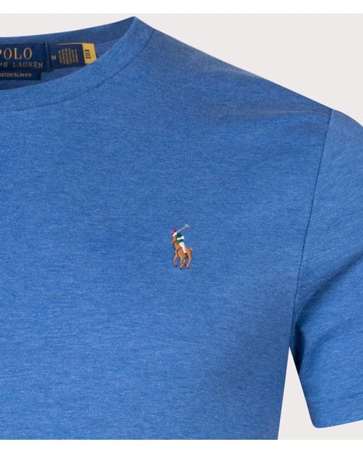 Polo Ralph Lauren Custom Slim Fit Pima T-shirt in Blue for Men | Lyst UK