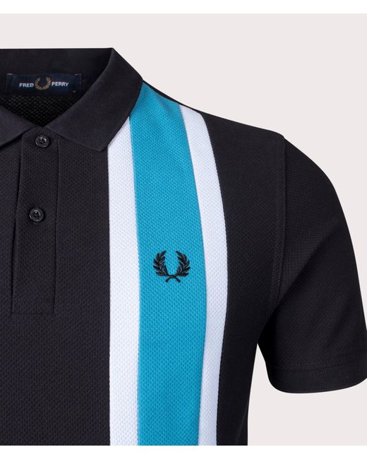 Fred Perry Blue Woven Mesh Panelled Polo Shirt for men
