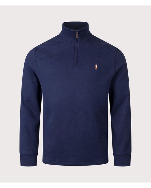 Polo Ralph Lauren Blue Loose Fit Estate-Rib Quarter Zip Knit Jumper for men
