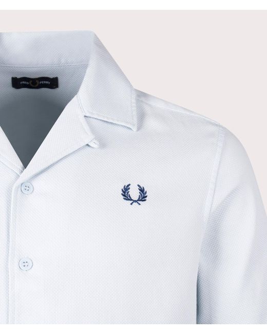 Fred Perry White Pique Texture Revere Collar Shirt for men