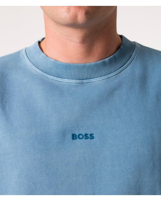 Boss Blue Relaxed Fit Garment Dyed Wefade Sweatshirt for men