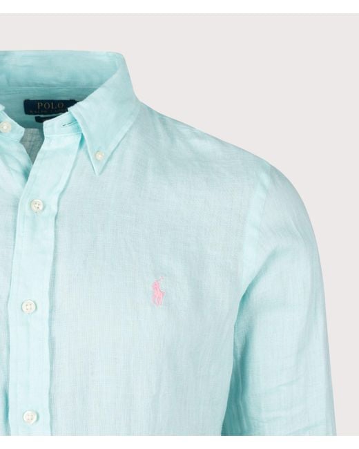 Polo Ralph Lauren Blue Custom Fit Linen Shirt for men