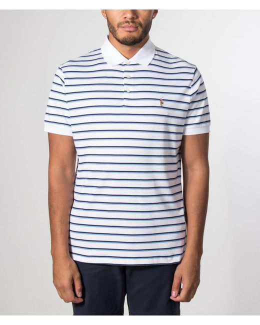 Polo Ralph Lauren White Custom Slim Fit Striped Soft Cotton Polo Shirt for men