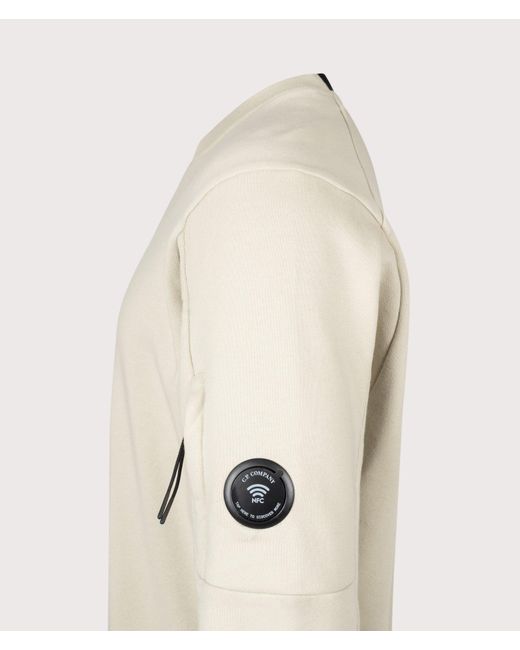C P Company Natural Diagonal Raised Fleece Crewneck Lens Sweatshirt for men