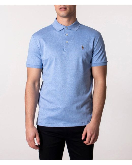 Polo Ralph Lauren Blue Custom Slim Fit Soft Cotton Polo Shirt for men