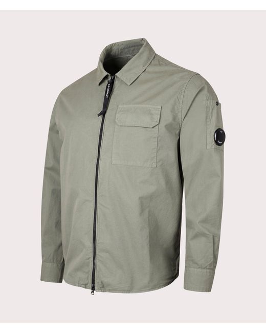 C P Company Green Gabardine Zipped Overshirt for men