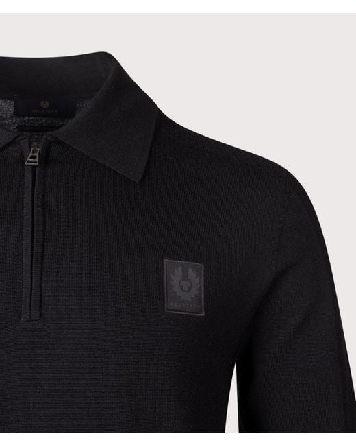 Belstaff Blue Regular Fit Long Sleeve Colden Knitted Polo Shirt for men