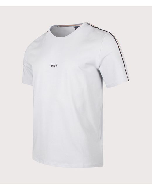Boss White Regular Fit Stripe Tape T-Shirt for men