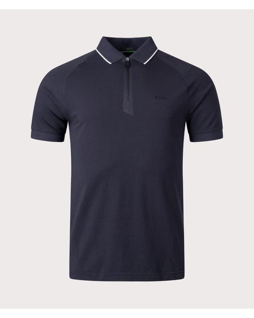 Boss Blue Philix Zip Plaquet Polo Shirt for men