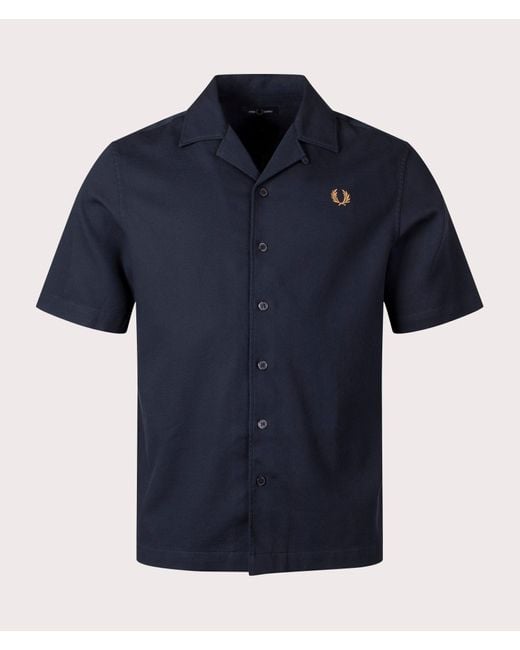 Fred Perry Blue Pique Texture Revere Collar Shirt for men