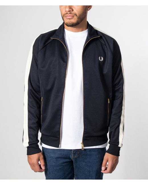 Fred Perry Blue Regular Fit Cable Taped Track Jacket for men