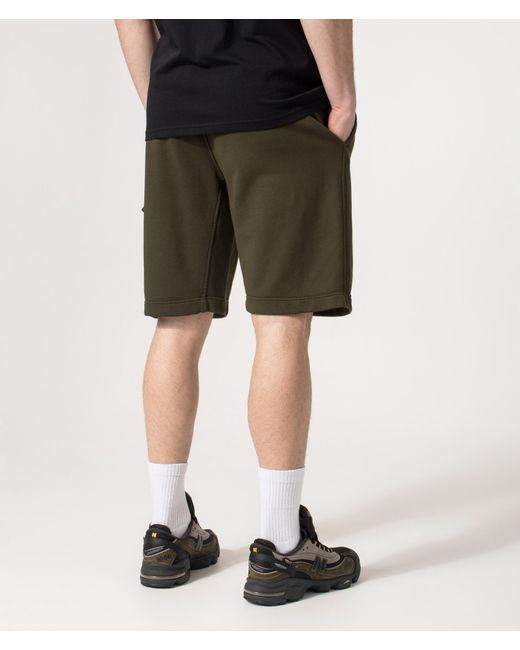 C P Company Green Regular Fit Cotton Diagonal Fleece Cargo Sweatshorts for men
