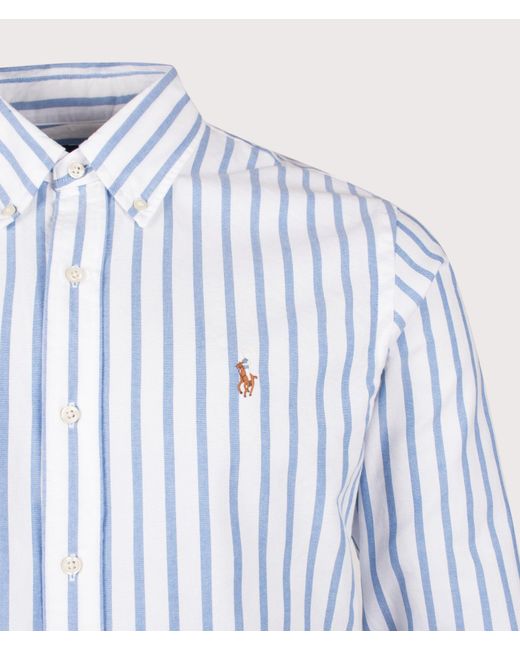 Polo Ralph Lauren Blue Custom Fit Striped Oxford Shirt for men