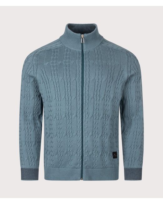 Paul Smith Blue Cable Knit Zip Through Cardigan for men