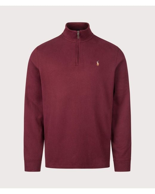 Polo Ralph Lauren Red Loose Fit Estate-Rib Quarter Zip Knit Jumper for men