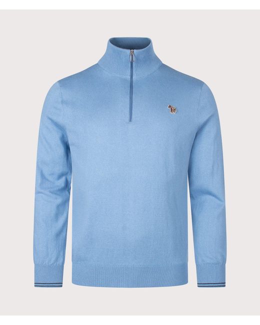Paul Smith Blue Regular Fit Zebra Logo Quarter Zip Jumper for men