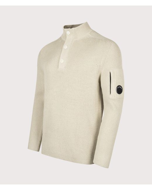 C P Company Natural Full Rib Cotton Half Button Lens Jumper for men