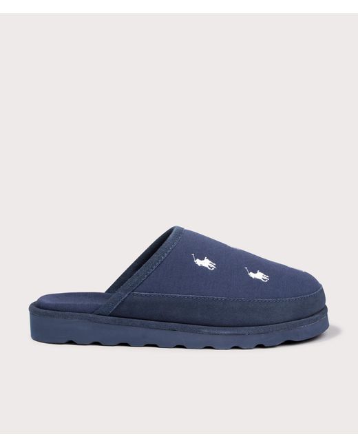 Polo Ralph Lauren Blue Reade Suede-Trim Polo Pony Scuff Slippers for men